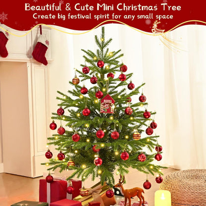 Waipfaru 3ft Artificial Christmas Tree with Lights,Pre-Lit Mini Christmas Tree with Ball Ornaments for Xmas Holiday Home Decor