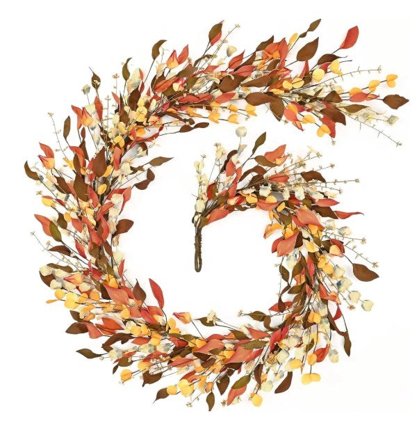 Yastouay 6Ft Fall Garland with Lights, Autumn Eucalyptus Leaves Garland Fall Decor for Proch, Fireplace,Table