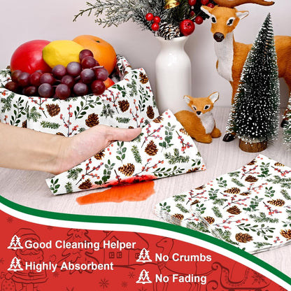 Waipfaru 100 PCS Christmas Paper Napkins 3-Ply Christmas Disposable Paper Hand Towels Pine Cone Napkins for Xmas Winter Holiday