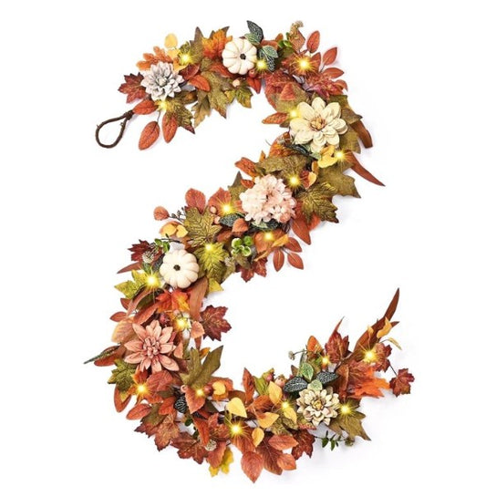 Yastouay 6Ft Fall Garland with Light, Maple Leaves Garland with Pumpkins Fall Decor for Proch, Fireplace,Table