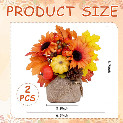 Waipfaru Fall Decorations for Desktop,2Pcs Artificial Fall Flowers with Burlap Base, Fall Leaves Sunflower Decor Thanksgiving Decorations, Fall Centerpieces for Tables