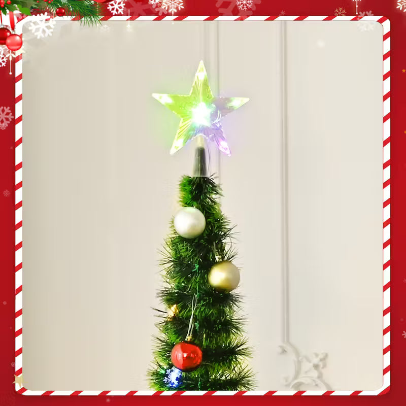 Waipfaru 5ft Pop up Christmas Tree with 3D Star 30 Ball Ornament, Artificial Collapsible Pencil Tinsel Xmas Tree for Christmas Decoration