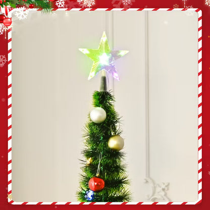 Waipfaru 5ft Pop up Christmas Tree with 3D Star 30 Ball Ornament, Artificial Collapsible Pencil Tinsel Xmas Tree for Christmas Decoration