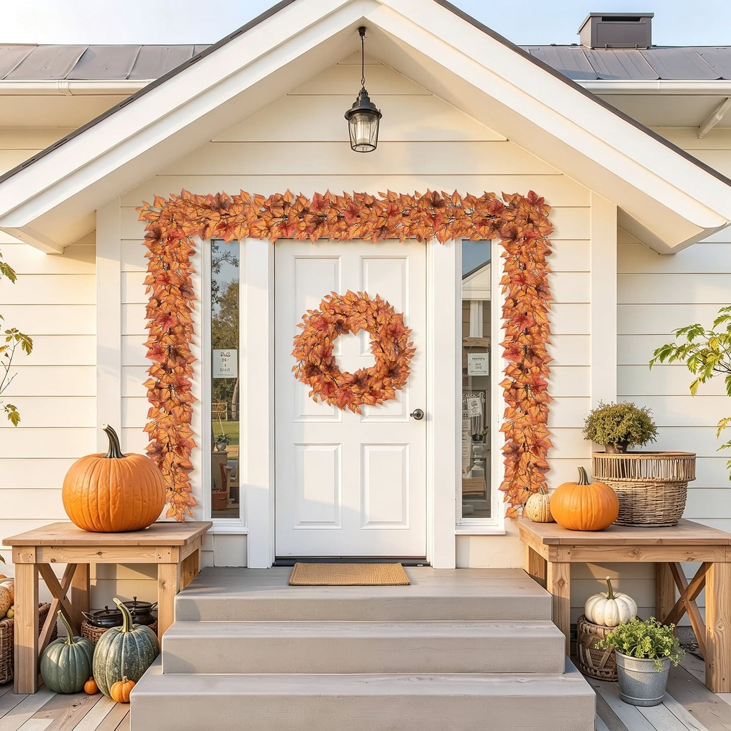 Yastouay 2 Pack 6 FT Fall Garland with Eucalyptus Maple Leaf, Brown Artificial Fall Decor Garland for Home Fireplace Indoor Outdoor