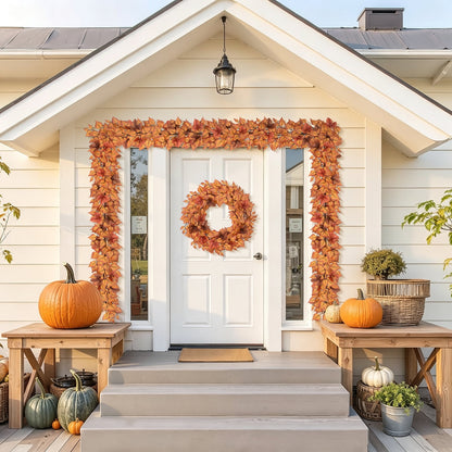 Yastouay 2 Pack 6 FT Fall Garland with Eucalyptus Maple Leaf, Brown Artificial Fall Decor Garland for Home Fireplace Indoor Outdoor