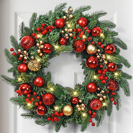 Yastouay 20 inch Christmas Wreaths for Front Door, Christmas Decorations Wreath with Lights for Indoor Outdoor Wall Windows Christmas Home Decor