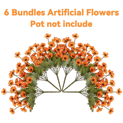 Lyacmy Fake Mums,6 Bouquets Artificial Fall Flowers,Orange Daisy Decoration for Home Decor Garden Porch Fall Decoration