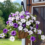 Yastouay Artificial Hanging Flowers for Outdoors, 3Pcs UV Resistant Fake Petunias Silk Flowers,Faux Hanging Baskets for Outside Front Door Porch Decor