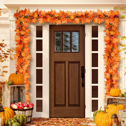 Waipfaru Fall Garland with Lights,6ft Maple Leaf Garland with Pumpkins, Berries&LED Lights,Battery Operated Thanksgiving Garland for Mantel, Fireplace, Tabletop