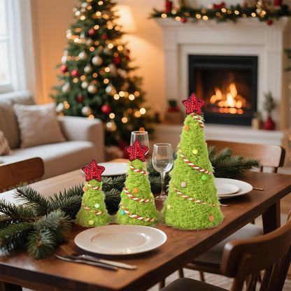 Yastouay 3Pcs Mini Christmas Tree,Lime Green Cristmas Tree,Furry Tabletop Xmas Cone Tree Christmas Decorations