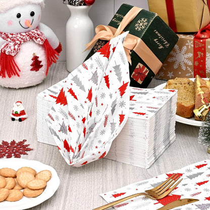 Waipfaru 100 PCS Christmas Paper Napkins 3-Ply Christmas Tree Disposable Napkins for Xmas Winter Holiday