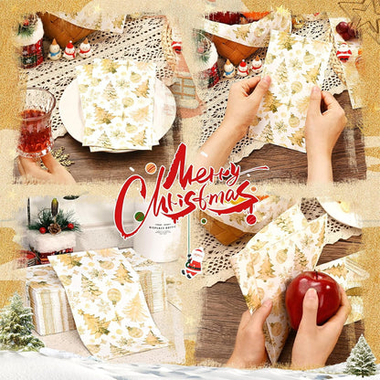 Waipfaru 100 PCS Christmas Paper Napkins 3-Ply Gold Snowflake Disposable Paper Hand Towels for Xmas Winter Holiday