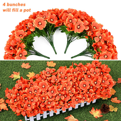 Waipfaru 4 Bundles Artificial Fall Flowers for Outdoors, UV Resistant Faux Outdoor Plastic Greenery Shrubs Plants,Lifelike Silk Flowers for Home Garden Decor