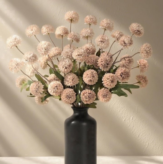 Yastouay 6Pcs Fake Chrysanthemum Flowers,21In Faux Kiku Flowers Silk Pompon Mums for Home Table Wedding Arrangements,White