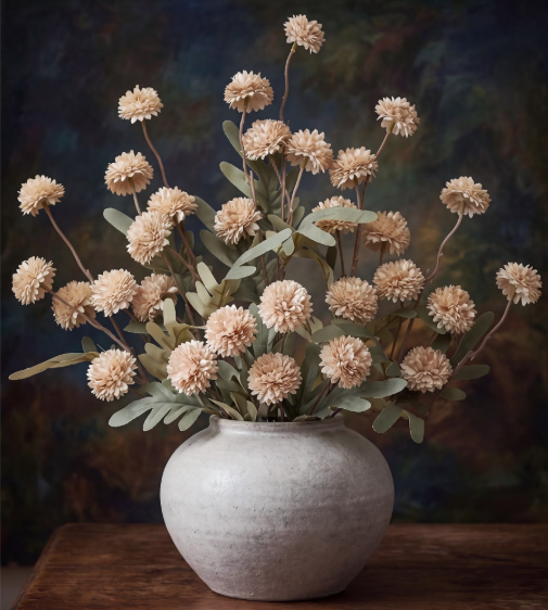 Yastouay 6Pcs Fake Chrysanthemum Flowers,21In Faux Kiku Flowers Silk Pompon Mums for Home Table Wedding Arrangements,White