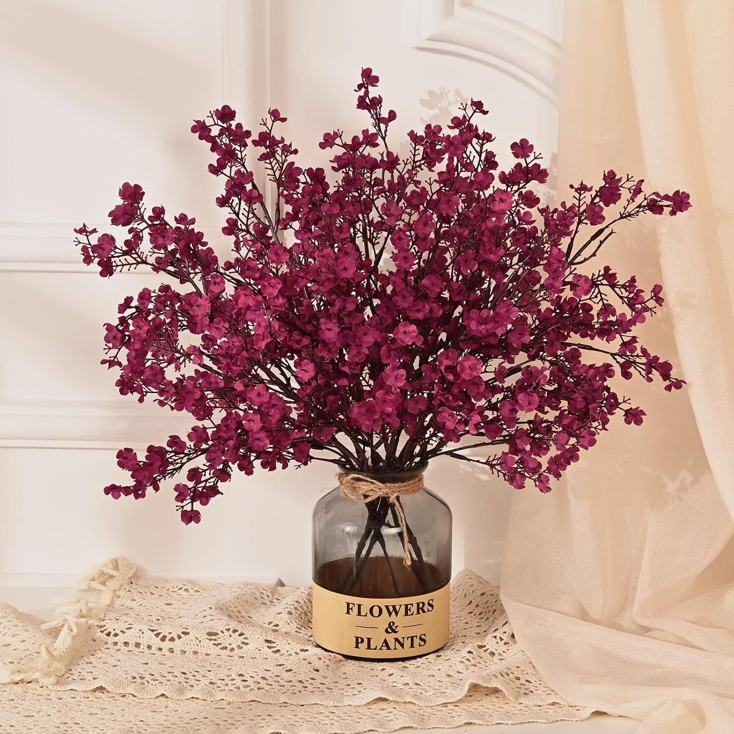 Yastouay 10Pcs Artificial Baby's Breath Flowers, 20" Champagne Silk Gypsophila Fake Fall Flowers for Wedding Centerpiece Arrangement