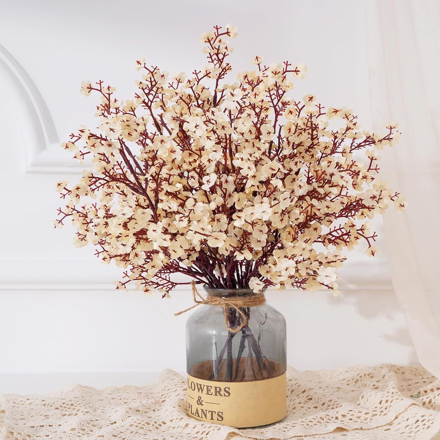 Yastouay 10Pcs Artificial Baby's Breath Flowers, 20" Champagne Silk Gypsophila Fake Fall Flowers for Wedding Centerpiece Arrangement