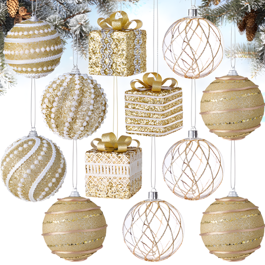 Yastouay 12 Pcs Champagne Christmas Ornaments Set,3.15inch Shatterproof Ornaments Glitter Christmas Ball Hanging Xmas Tree for Christmas Decorations