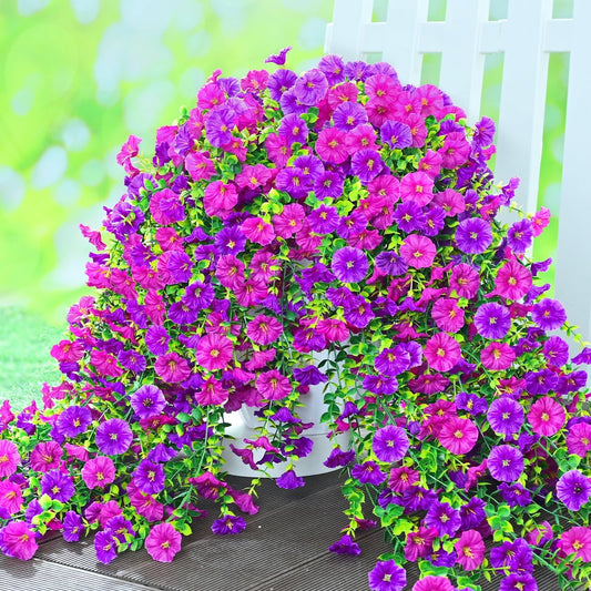 Lyacmy Artificial Hanging Flowers for Outdoor Spring Decor, UV Resistant Fake Flower Morning Glory for Outdoor Garden Porch Patio Wedding Decor