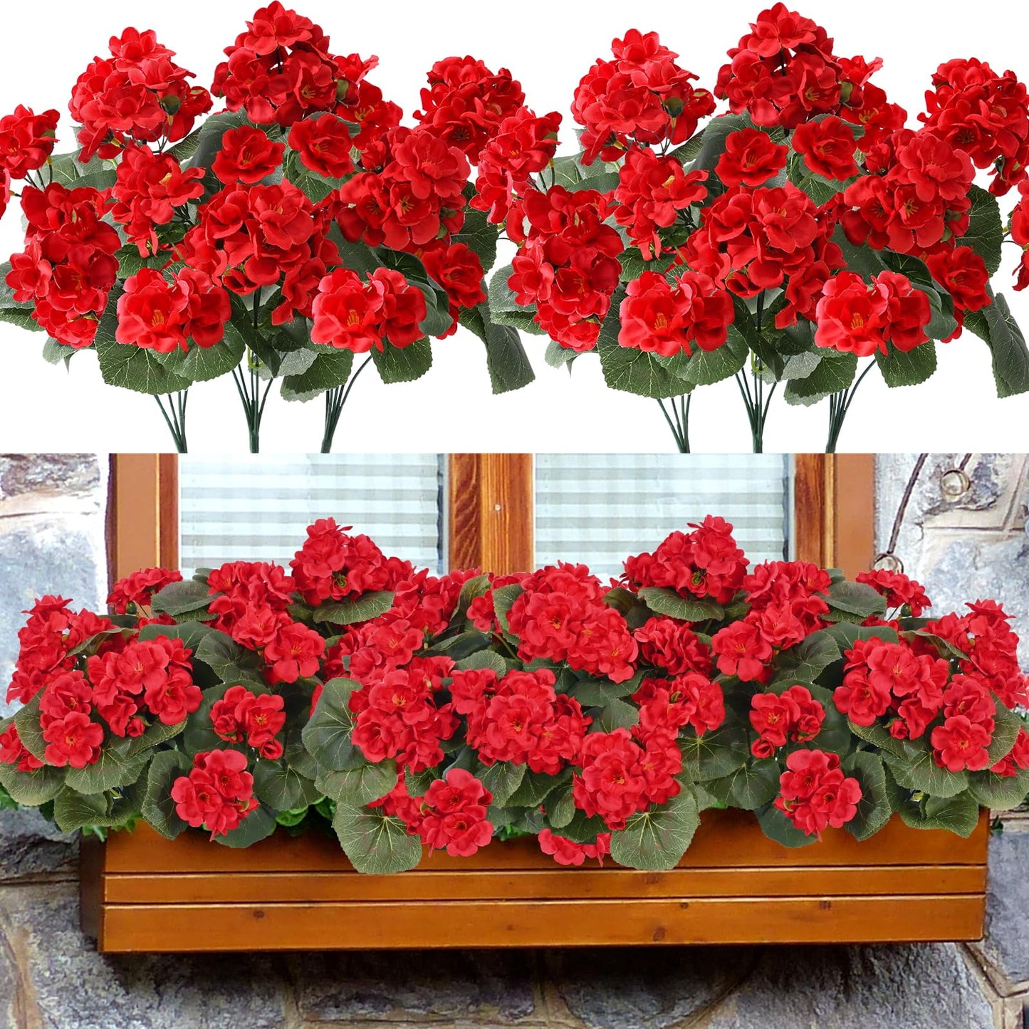 Lyacmy 4Pcs Artificial Geraniums for Outdoors Realistic Artificial Flowers, UV Resistant Fake Geraniums Silk Flowers Outdoor Decor
