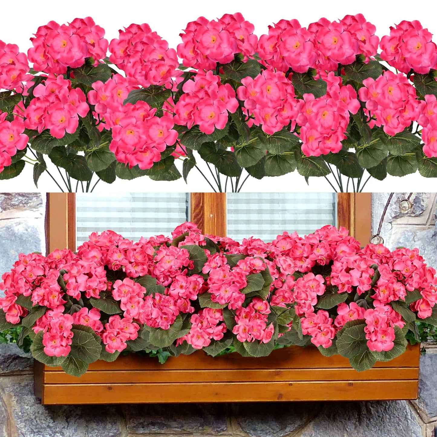 Lyacmy 4Pcs Artificial Geraniums for Outdoors Realistic Artificial Flowers, UV Resistant Fake Geraniums Silk Flowers Outdoor Decor