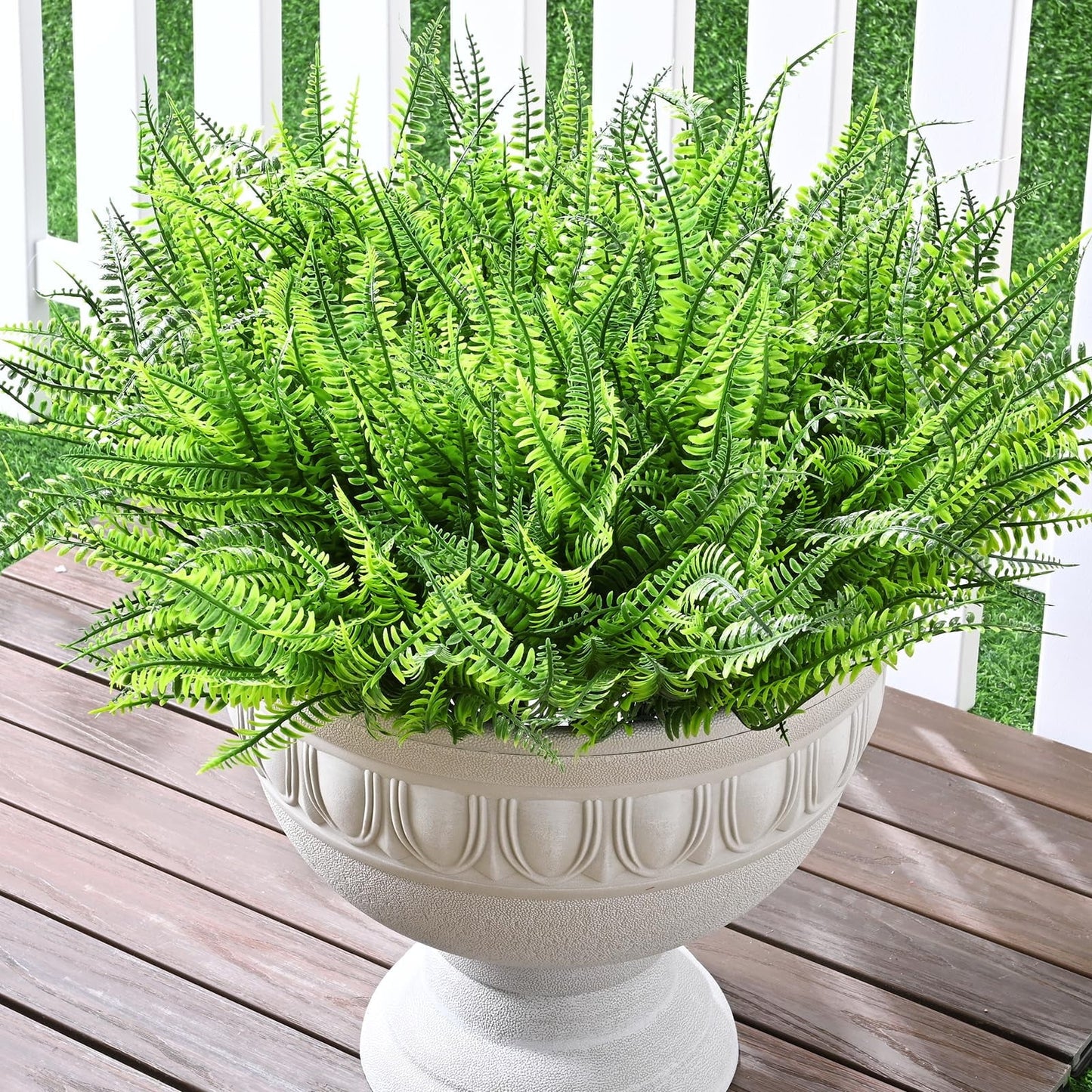 Lyacmy 24Pcs Artificial Flowers for Outdoor Cemetery Flower, Boston Ferns Faux Plants Outdoor Decor, UV Resistant Fake Ferns Shrubs Home Gardens Patio Yards