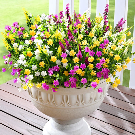 Lyacmy Outdoor Artificial Flowers for Decorations, 36PCS Fake Flowers Silk Flower Artificial Plants for Porch Decor, UV Resistant Spring Flowers Easter Decorations DIY, MultiColor