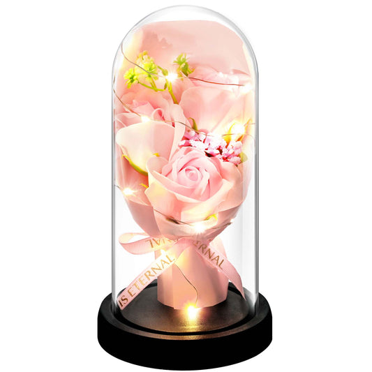 Dolicer Preserved Flowers Bouquet,Preserved Flower in Glass Dome,Eternal Rose Gifts for Valentine's Day,Mother's Day,Anniversary(Pink)