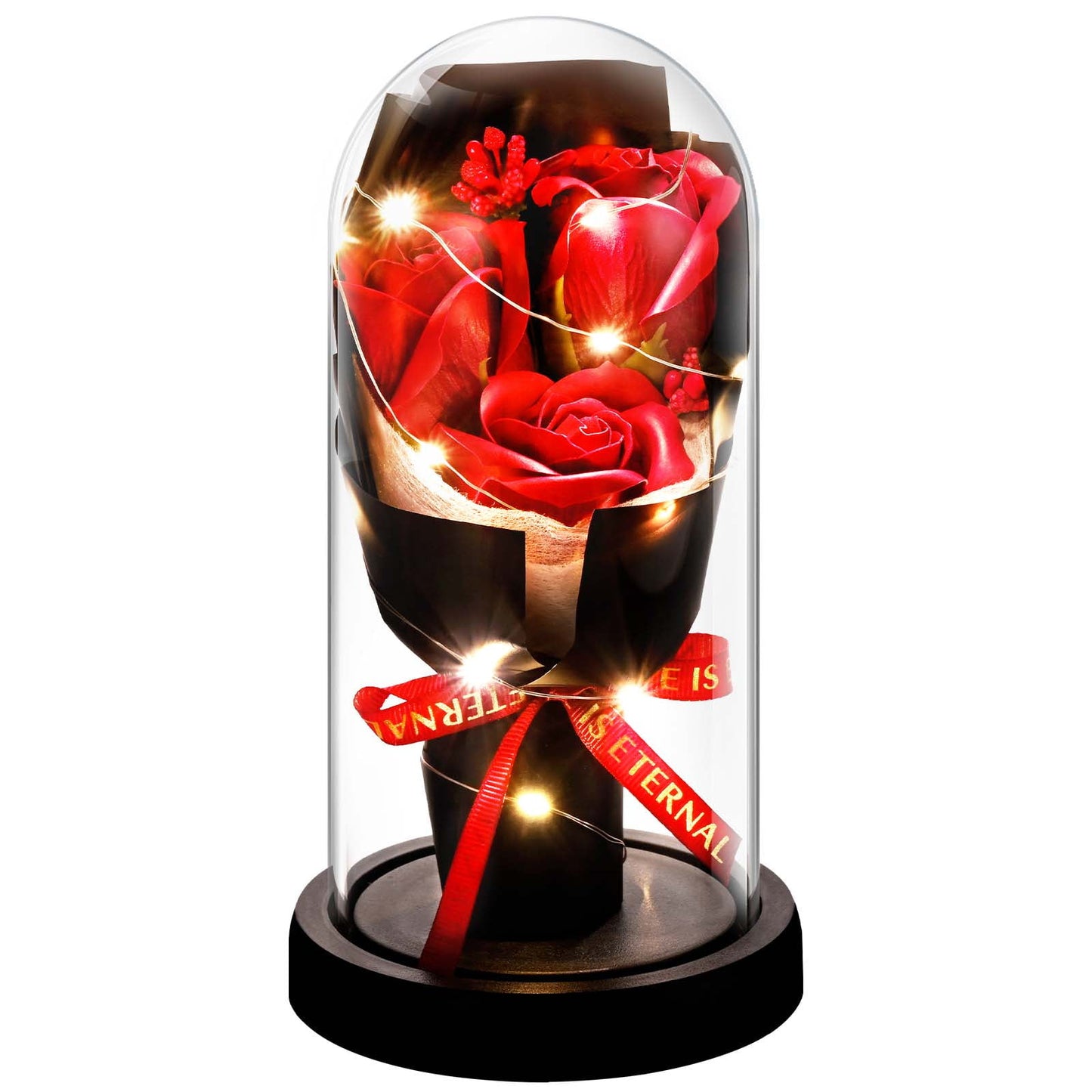 Dolicer Preserved Flowers Bouquet,Preserved Flower in Glass Dome,Eternal Rose Gifts for Valentine's Day,Mother's Day,Anniversary(Pink)