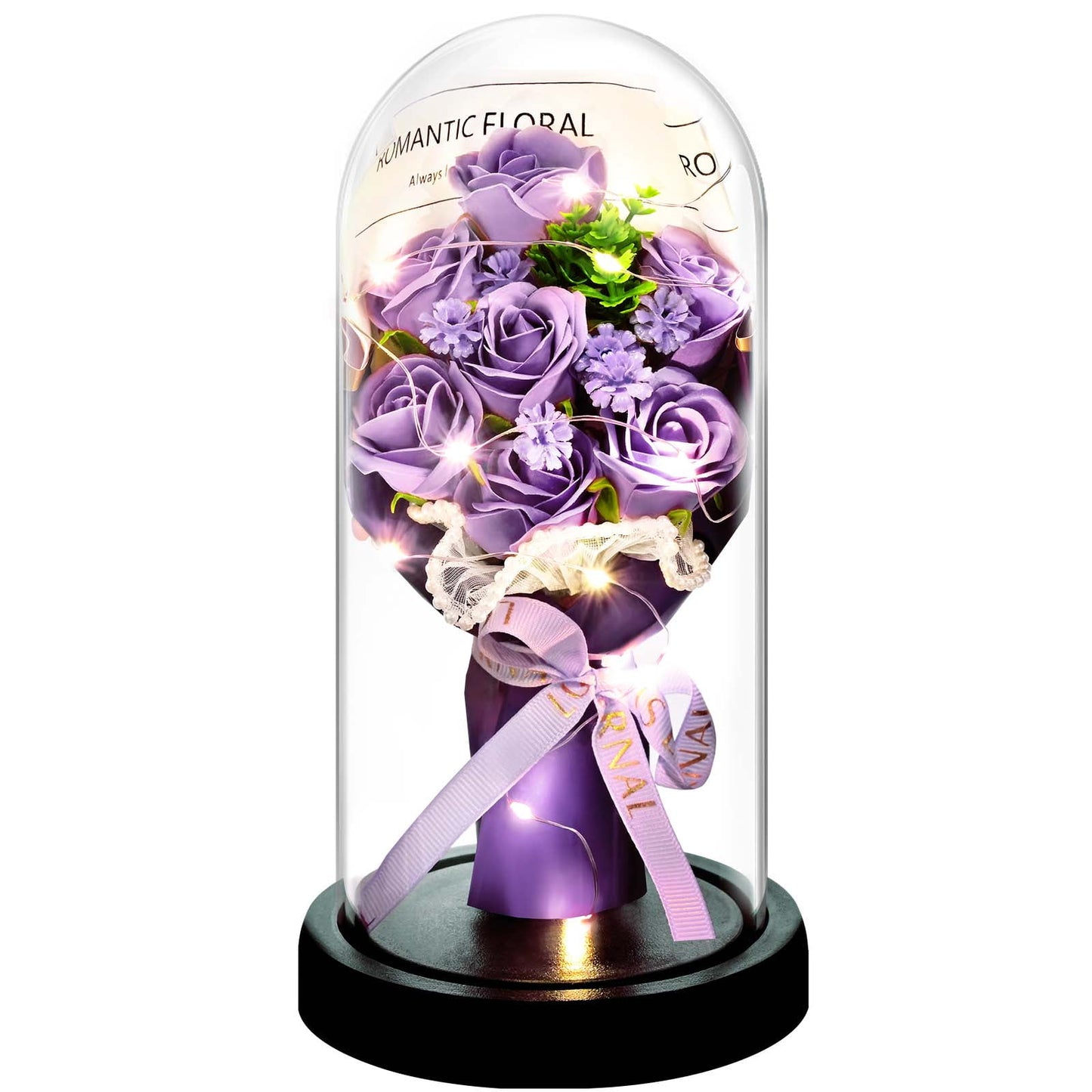Dolicer Preserved Flowers Bouquet,Preserved Flower in Glass Dome,Eternal Rose Gifts for Valentine's Day,Mother's Day,Anniversary(Pink)