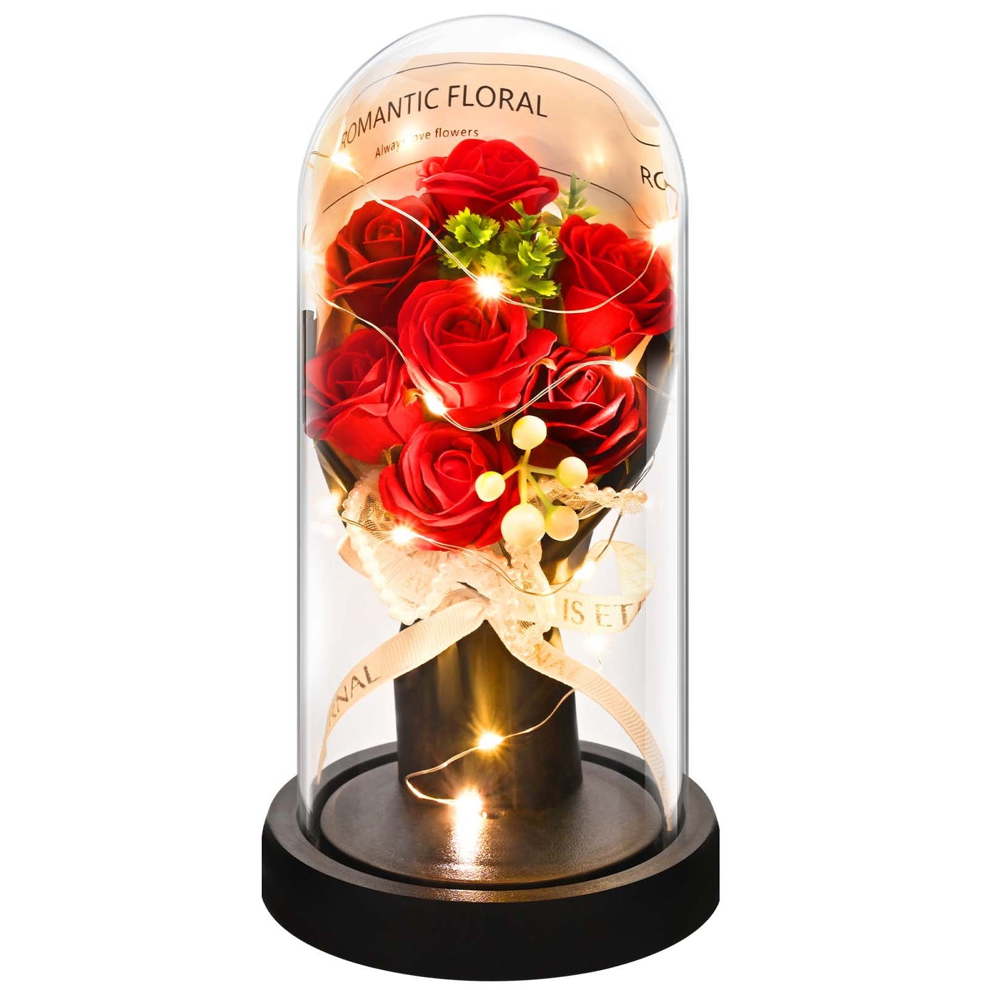 Dolicer Preserved Flowers Bouquet,Preserved Flower in Glass Dome,Eternal Rose Gifts for Valentine's Day,Mother's Day,Anniversary(Pink)