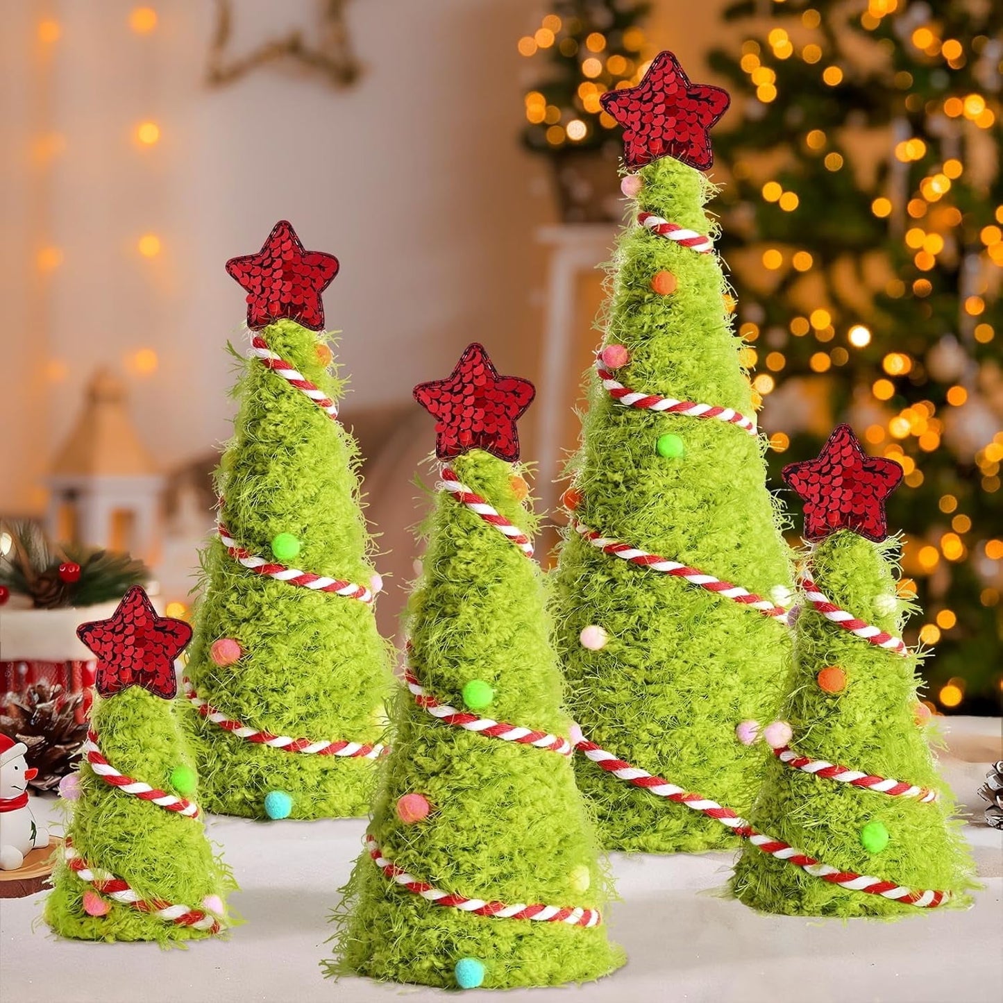 Yastouay 3Pcs Mini Christmas Tree,Lime Green Cristmas Tree,Furry Tabletop Xmas Cone Tree Christmas Decorations