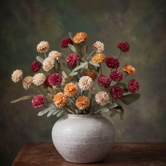 Yastouay 6Pcs Fake Chrysanthemum Flowers,21In Faux Kiku Flowers Silk Pompon Mums for Home Table Wedding Arrangements,White
