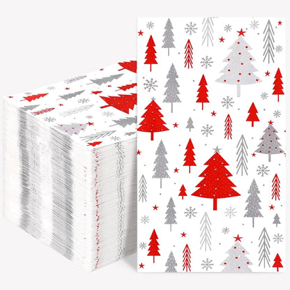Waipfaru 100 PCS Christmas Paper Napkins 3-Ply Christmas Tree Disposable Napkins for Xmas Winter Holiday