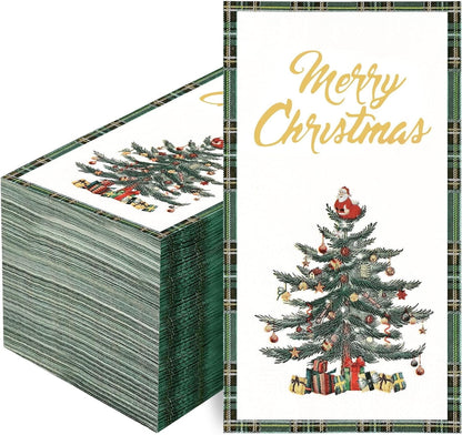 Waipfaru 100 PCS Christmas Tree Paper Napkins Buffalo Plaid Disposable Napkins Christmas Party Supplies Serve 50
