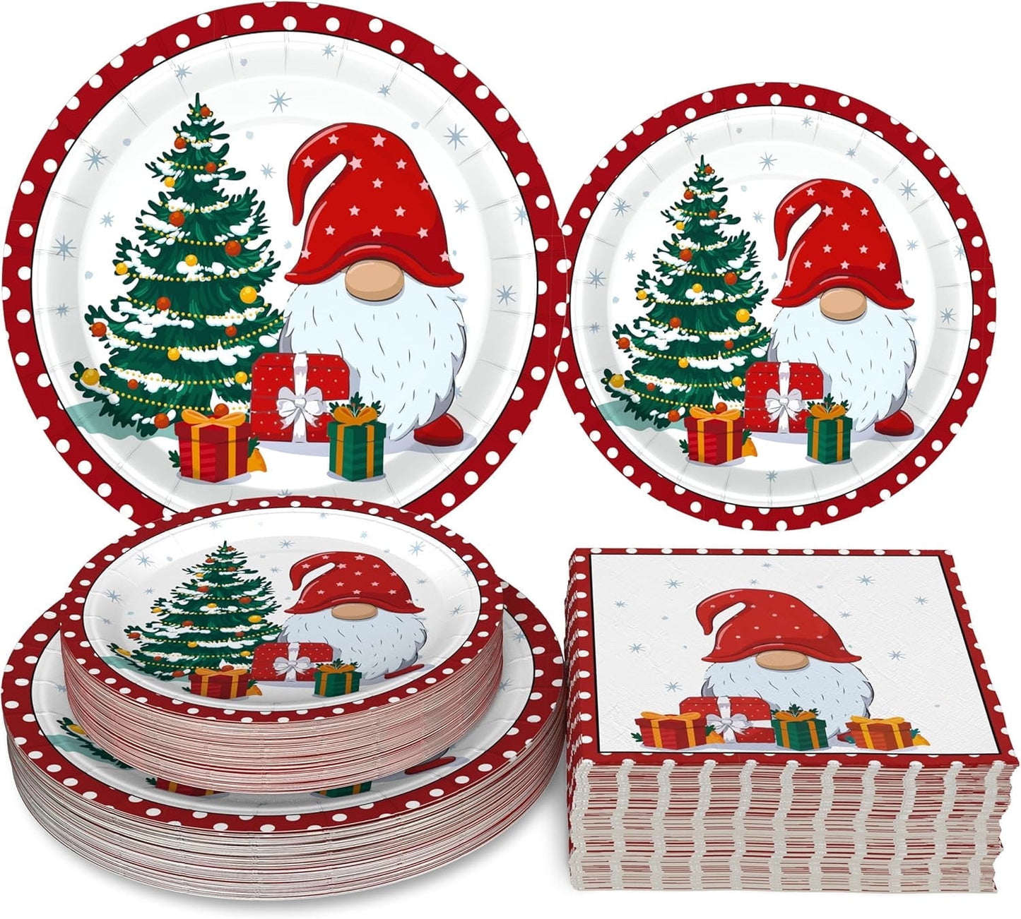 Waipfaru 200 PCS Christmas Paper Plates and Napkins Disposable, Christmas Poinsettia Printed Round Disposable Plates for Christmas Holiday Dinner Birthday Party Supplies