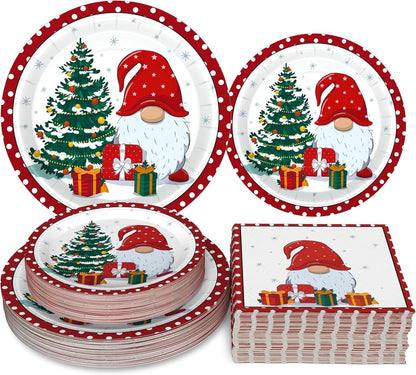 Waipfaru 200 PCS Christmas Paper Plates and Napkins Disposable, Christmas Poinsettia Printed Round Disposable Plates for Christmas Holiday Dinner Birthday Party Supplies