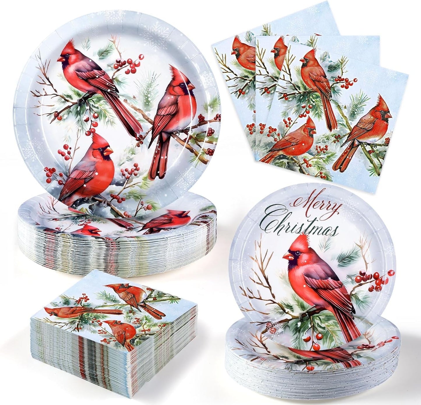 Waipfaru 200 PCS Christmas Paper Plates and Napkins Disposable, Christmas Poinsettia Printed Round Disposable Plates for Christmas Holiday Dinner Birthday Party Supplies