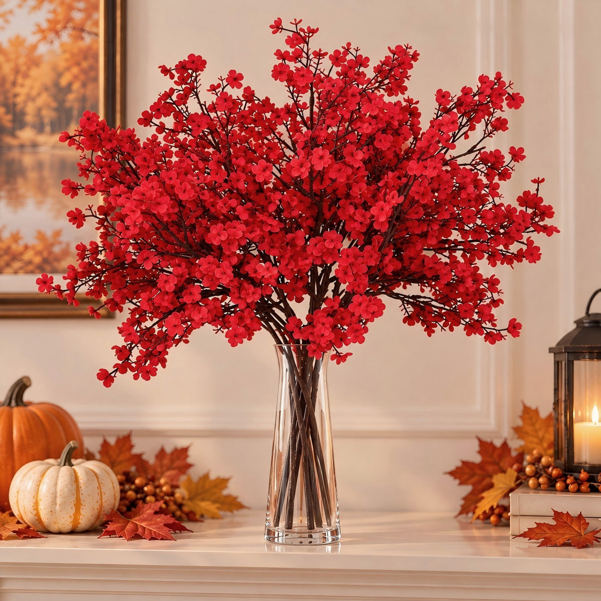 Yastouay 5 Pcs Fake Fall Flowers,20 Inch Real Touch Baby's Breath Artificial Flowers for Home Fall Decor,Champagne