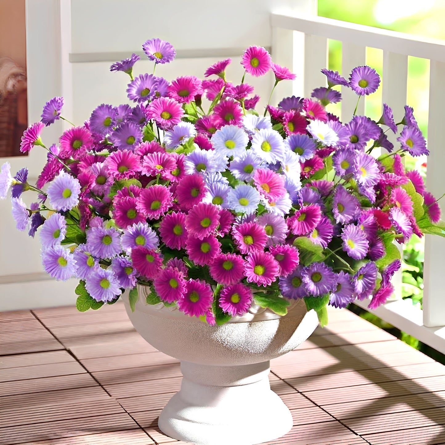 Yastouay 6 Bundles Artificial Mums Flowers for Outdoors, UV Resistant Fake Flowers for Planter, Mix Yellow Outdoor Faux Plants for Garden Balcony Yard Porch