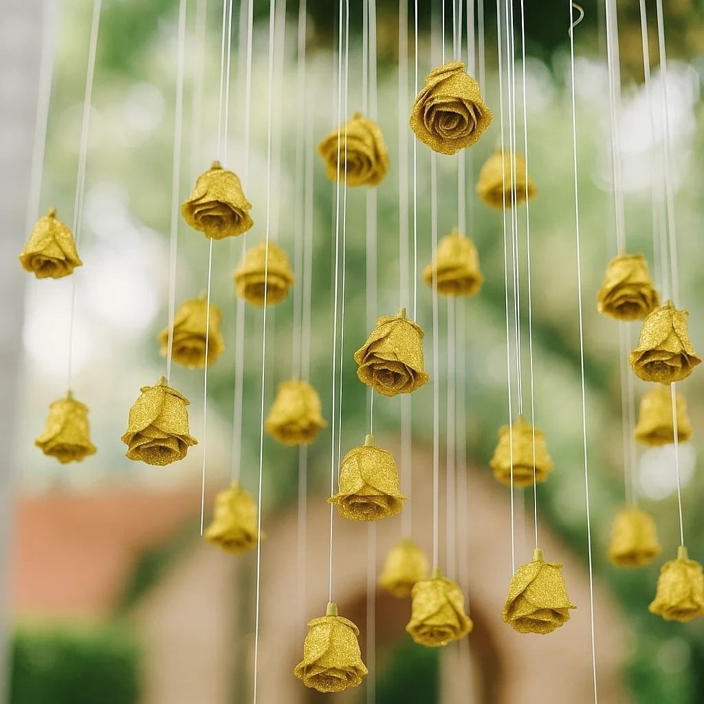 Lyacmy Valentine's Day Decor Artificial Rose Head Hanging Flower for Decorations Ceiling, Fake Pink Rose Flower with Fishing Line