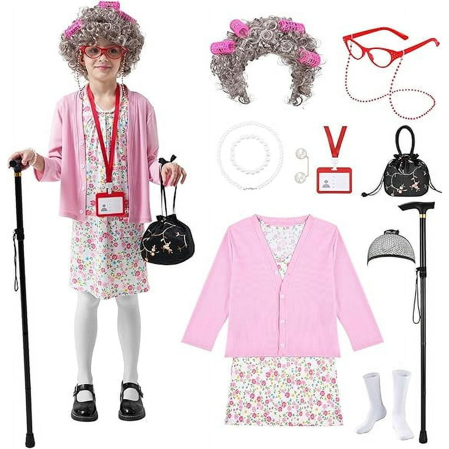 Lyacmy 100 Days Old Lady Costume, 100th Grandma Granny Dress up