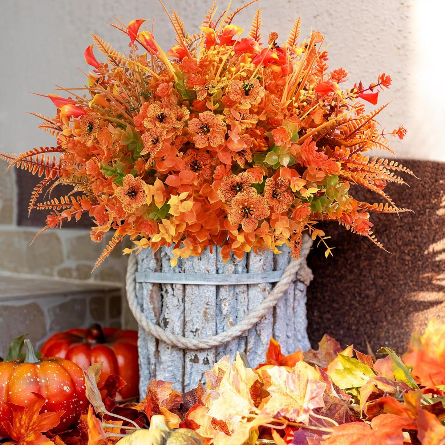 Lyacmy 9 Bundles Artificial Mums for Outdoors, UV Resistant Artificial Fall Flowers for Farmhouse Garden Home Thanksgiving Fall Decor