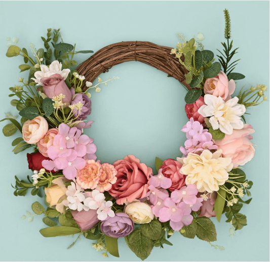 Lyacmy 16 Inch Spring Wreaths for Front Door, Farmhouse Summer Front Door Wreaths for Wall Decor, Peony Roses Flower Wreath for Outdoor Porch Window Home Decor