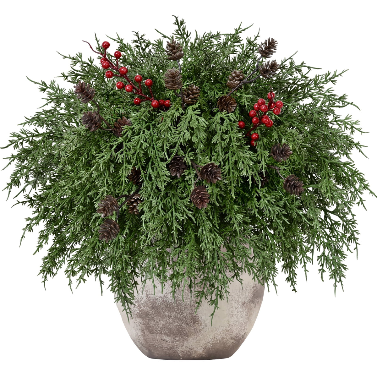 Lyacmy Christmas Artificial Norfolk Pine Branches Picks with Red Berry Stems for DIY Vase Greenery Christmas Decorations
