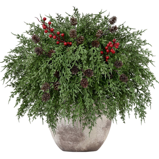 Lyacmy Christmas Artificial Norfolk Pine Branches Picks with Red Berry Stems for DIY Vase Greenery Christmas Decorations