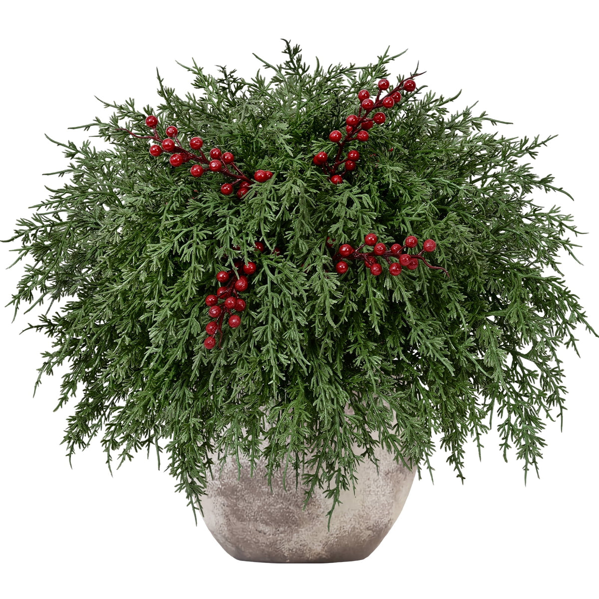 Lyacmy Christmas Artificial Norfolk Pine Branches Picks with Red Berry Stems for DIY Vase Greenery Christmas Decorations