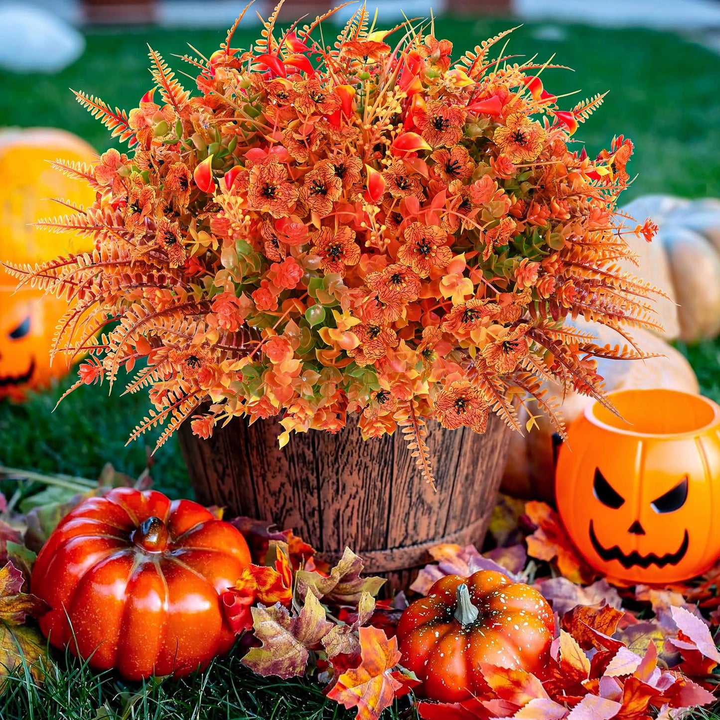 Lyacmy 9 Bundles Artificial Mums for Outdoors, UV Resistant Artificial Fall Flowers for Farmhouse Garden Home Thanksgiving Fall Decor