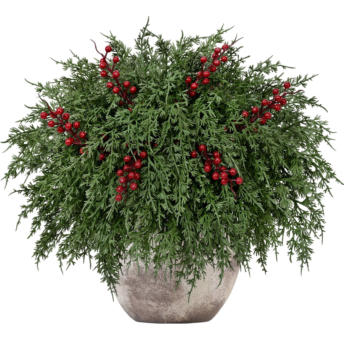 Lyacmy Christmas Artificial Norfolk Pine Branches Picks with Red Berry Stems for DIY Vase Greenery Christmas Decorations