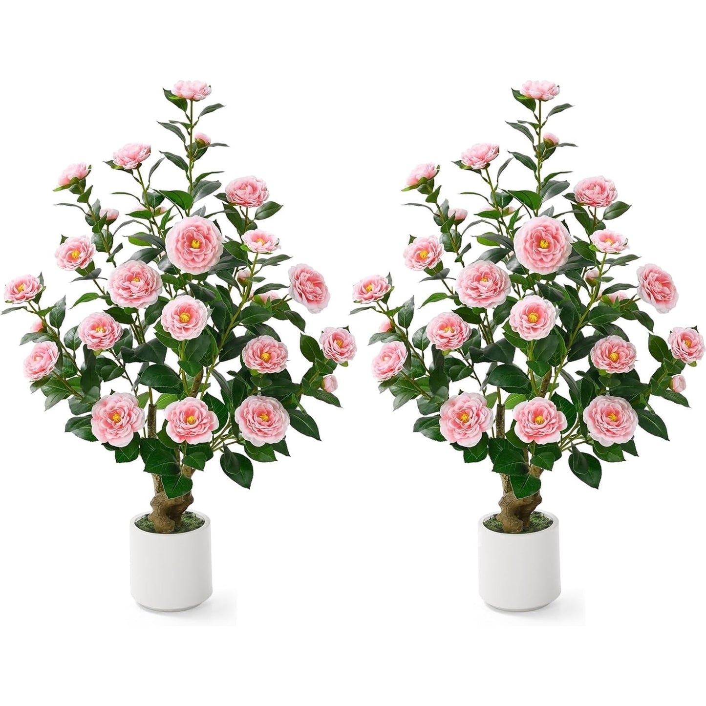 Lyacmy 2 Pack Camellia Artificial Tree in Pot, Artificial Plants Indoor Outdoor for Home Decor